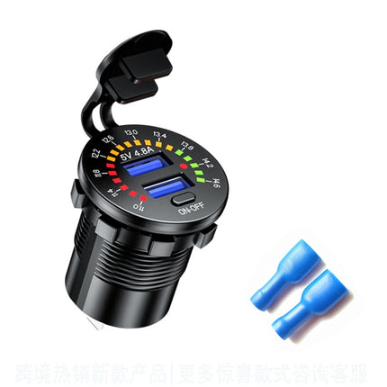 Car Motorcycle Ship Modified With Colorful Screen Display USB Dual QC3.0 Fast Charge Car Charger, Model: P20-B With Terminal-garmade.com
