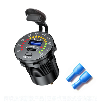Car Motorcycle Ship Modified With Colorful Screen Display USB Dual QC3.0 Fast Charge Car Charger, Model: P20-C With Terminal-garmade.com