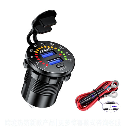 Car Motorcycle Ship Modified With Colorful Screen Display USB Dual QC3.0 Fast Charge Car Charger, Model: P20-B With 60cm Line-garmade.com