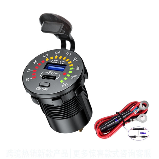 Car Motorcycle Ship Modified With Colorful Screen Display USB Dual QC3.0 Fast Charge Car Charger, Model: P20-C With 60cm Line-garmade.com