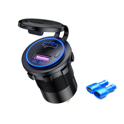 Car Motorcycle Ship Modified USB Charger Waterproof PD + QC3.0 Fast Charge, Model: Blue Light With Terminal-garmade.com