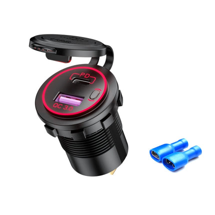 Car Motorcycle Ship Modified USB Charger Waterproof PD + QC3.0 Fast Charge, Model: Red Light With Terminal-garmade.com