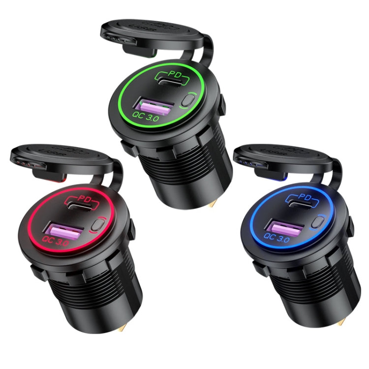 Car Motorcycle Ship Modified USB Charger Waterproof PD + QC3.0 Fast Charge, Model: Red Light With Terminal-garmade.com