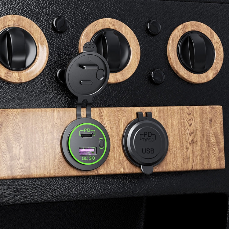 Car Motorcycle Ship Modified USB Charger Waterproof PD + QC3.0 Fast Charge, Model: Red Light With Terminal-garmade.com