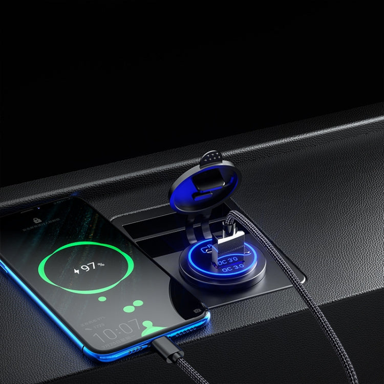 Car Motorcycle Ship Modified USB Charger Waterproof PD + QC3.0 Fast Charge, Model: Red Light With Terminal-garmade.com