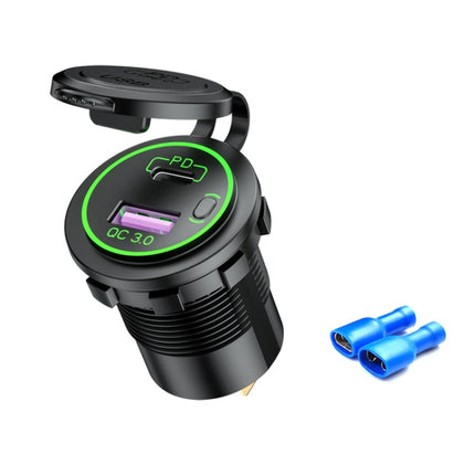 Car Motorcycle Ship Modified USB Charger Waterproof PD + QC3.0 Fast Charge, Model: Green Light With Terminal-garmade.com