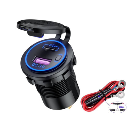 Car Motorcycle Ship Modified USB Charger Waterproof PD + QC3.0 Fast Charge, Model: Blue Light With 60cm Line-garmade.com