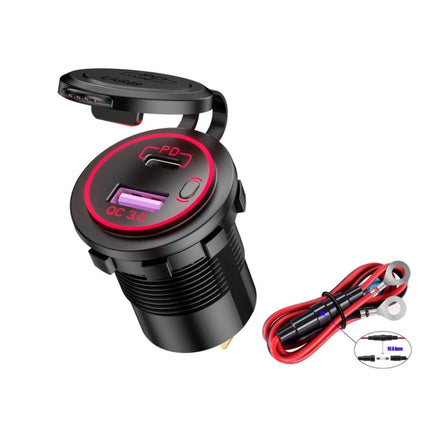 Car Motorcycle Ship Modified USB Charger Waterproof PD + QC3.0 Fast Charge, Model: Red Light With 60cm Line-garmade.com