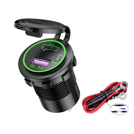 Car Motorcycle Ship Modified USB Charger Waterproof PD + QC3.0 Fast Charge, Model: Green Light With 60cm Line-garmade.com