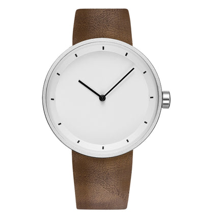 YAZOLE Simple Fashion Quartz Couple Watch(523 Silver Shell White Tray Brown Belt)-garmade.com