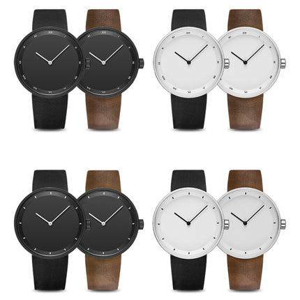 YAZOLE Simple Fashion Quartz Couple Watch(523 Silver Shell White Tray Brown Belt)-garmade.com