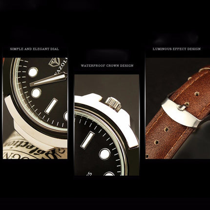 YAZOLE 372 Men Sports Watch Luminous Simple Quartz Watch(Green Tray Brown Belt)-garmade.com
