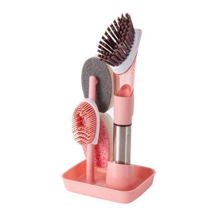 Kitchen Oil Dirty Pan Brush Can Add Detergent Sponge Brush Long Handle Cleaning Brush(Pink)-garmade.com
