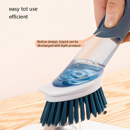 Kitchen Oil Dirty Pan Brush Can Add Detergent Sponge Brush Long Handle Cleaning Brush(Gray)-garmade.com