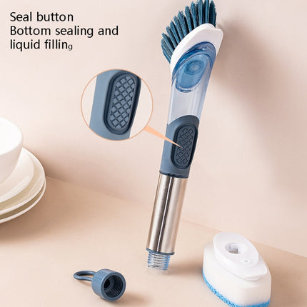Kitchen Oil Dirty Pan Brush Can Add Detergent Sponge Brush Long Handle Cleaning Brush(Gray)-garmade.com
