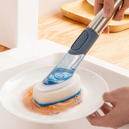 Kitchen Oil Dirty Pan Brush Can Add Detergent Sponge Brush Long Handle Cleaning Brush(Blue)-garmade.com
