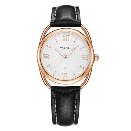 YAZOLE Ladies Luminous Quartz Watch(537 Gold Shell White Tray Black Belt)-garmade.com