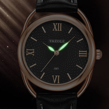 YAZOLE Ladies Luminous Quartz Watch(538 Gold Shell Blue Tray Red Belt)-garmade.com