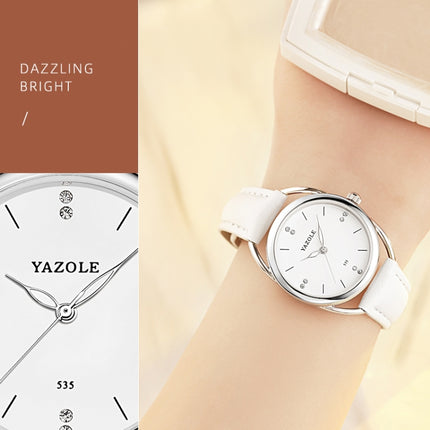 YAZOLE Ladies Luminous Quartz Watch(537 Gold Shell White Tray Red Belt)-garmade.com