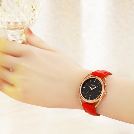 YAZOLE Ladies Luminous Quartz Watch(538 Gold Shell Black Tray Red Belt)-garmade.com