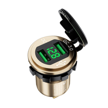 Car Motorcycle Modified USB Charger QC3.0 Metal Waterproof Fast Charge(Golden Shell Green Light)-garmade.com