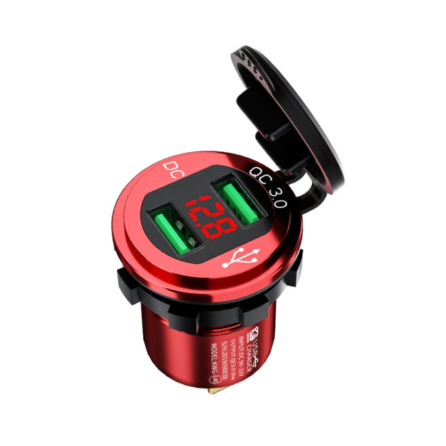 Car Motorcycle Modified USB Charger QC3.0 Metal Waterproof Fast Charge(Red Shell Red Light)-garmade.com