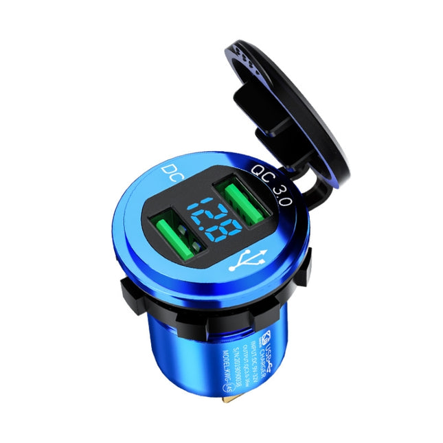 Car Motorcycle Modified USB Charger QC3.0 Metal Waterproof Fast Charge(Blue Shell Blue Light))-garmade.com