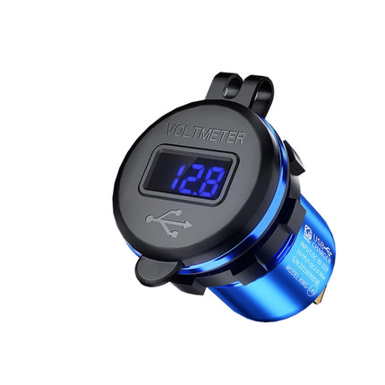 Car Motorcycle Modified USB Charger QC3.0 Metal Waterproof Fast Charge(Blue Shell Blue Light))-garmade.com
