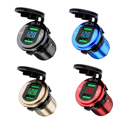 Car Motorcycle Modified USB Charger QC3.0 Metal Waterproof Fast Charge(Red Shell Red Light)-garmade.com