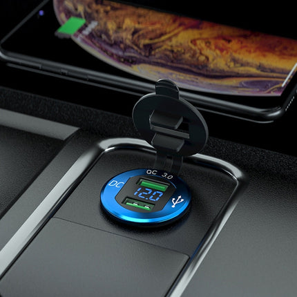 Car Motorcycle Modified USB Charger QC3.0 Metal Waterproof Fast Charge(Golden Shell Green Light)-garmade.com
