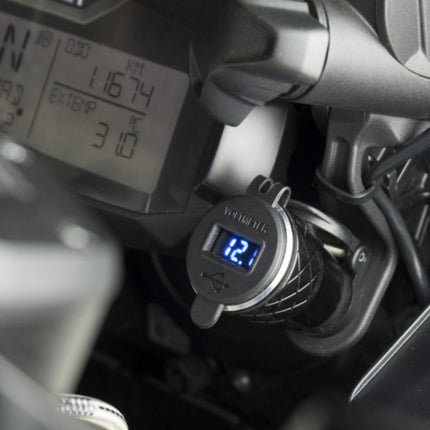 Car Motorcycle USB Charger Metal With Voltage Display Car Charger EU Plug(Black Green Display)-garmade.com