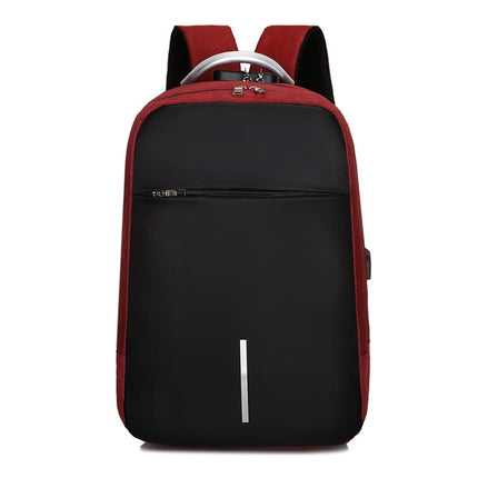 16 inch Men Password Lock Backpack Business Casual Anti-Theft Computer Bag With External USB Port(Wine Red )-garmade.com