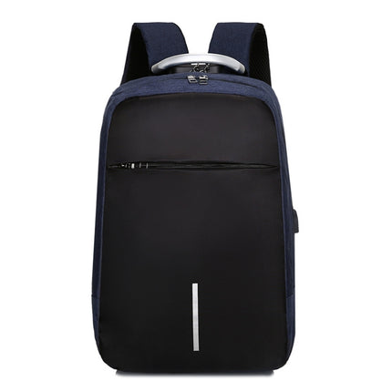 16 inch Men Password Lock Backpack Business Casual Anti-Theft Computer Bag With External USB Port(Blue)-garmade.com