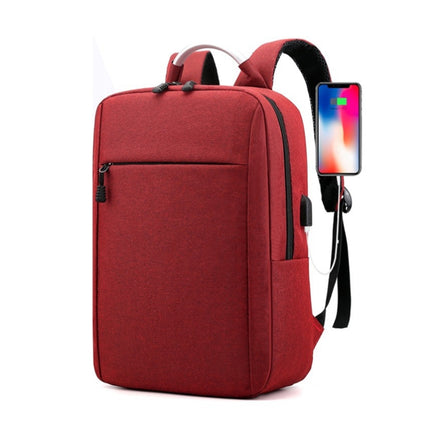 14 inch Business Computer Shoulders Backpack Travel Wear-Resistant Leisure Bag with External USB Port(Red Wine)-garmade.com
