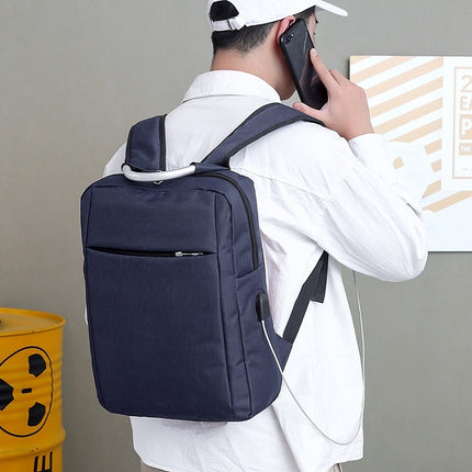 14 inch Business Computer Shoulders Backpack Travel Wear-Resistant Leisure Bag with External USB Port(Navy Blue)-garmade.com