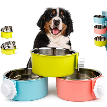 2 PCS Pet Feeder Stainless Steel Dog Cat Bowl Hanging Fixed Dog Bowl Food Utensils, Specification: Small With Steel Bowl(Random Color)-garmade.com