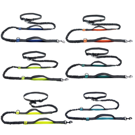 Running Reflective Double Telescopic Dog Rope Dog Chain Traction(Black D Ring Fluorescent Green)-garmade.com
