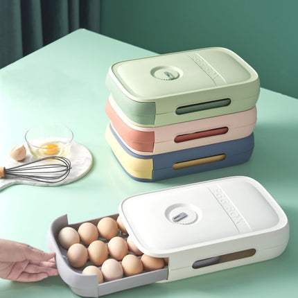 Household Refrigerator Fresh-Keeping Egg Box Drawer Type Kitchen Storage Box With Lid Can Be Superimposed Roll Egg Type Egg Sorting Box( Green)-garmade.com