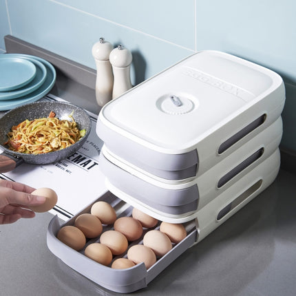 Household Refrigerator Fresh-Keeping Egg Box Drawer Type Kitchen Storage Box With Lid Can Be Superimposed Roll Egg Type Egg Sorting Box(White)-garmade.com