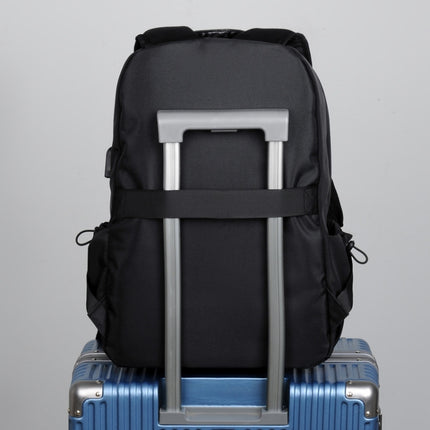 Men Oxford Backpack Business Computer Bag with External USB Port(Navy Blue)-garmade.com