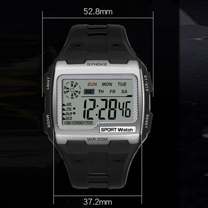 SYNOKE 9021 Square Sarge Screen Display Luminous Multifunctional Outdoor Men Sports Watch Digital Watch(Silver)-garmade.com