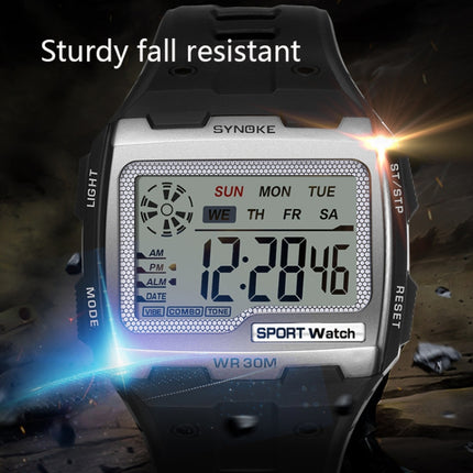 SYNOKE 9021 Square Sarge Screen Display Luminous Multifunctional Outdoor Men Sports Watch Digital Watch(Silver)-garmade.com