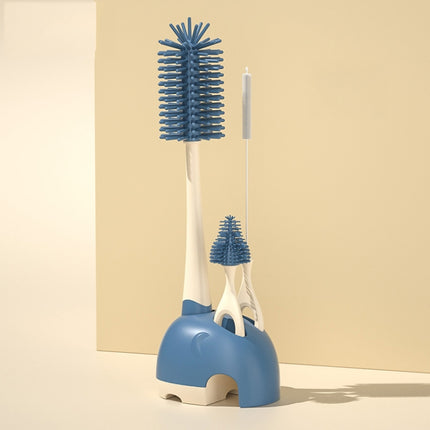 360 Degree Rotating Silicone Baby Bottle Brush Nipple Brush Cleaning Brush Set(Blue)-garmade.com
