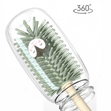360 Degree Rotating Silicone Baby Bottle Brush Nipple Brush Cleaning Brush Set(Green)-garmade.com