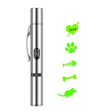 Rechargeable Projection Funny Cat Flashlight Multi-Pattern Pet Toy Stainless Steel Flashlight( Green Light)-garmade.com