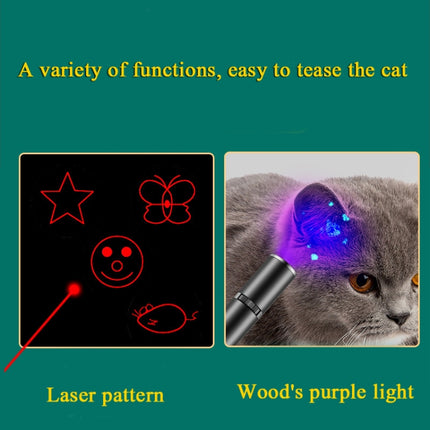 USB Rechargeable Laser Pattern Funny Cat Flashlight With Woods Purple Light Detection Lamp(Black)-garmade.com
