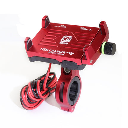 Kewig M6 Aluminum Alloy Motorcycle Mobile Phone Bracket Rechargeable With Switch Waterproof Stable Navigation Bracket(Red)-garmade.com