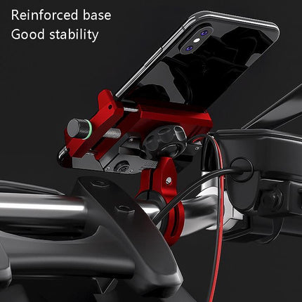 Kewig M6 Aluminum Alloy Motorcycle Mobile Phone Bracket Rechargeable With Switch Waterproof Stable Navigation Bracket(Black)-garmade.com