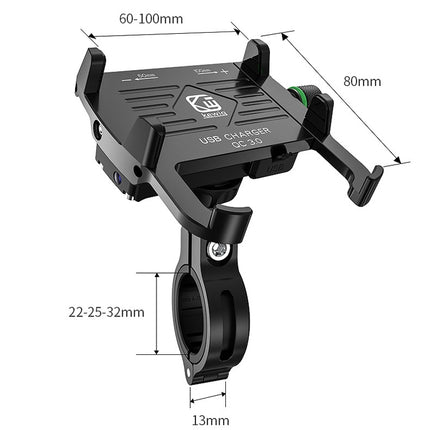 Kewig M6-S 12V Motorcycle Waterproof Aluminum Alloy Mobile Phone Bracket With QC3.0 Fast Charging(Silver)-garmade.com