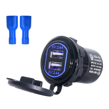 Metal Double USB Car Charger 5V 4.8A Aluminum Alloy Car Charger(Black Shell Blue Light With Terminal)-garmade.com